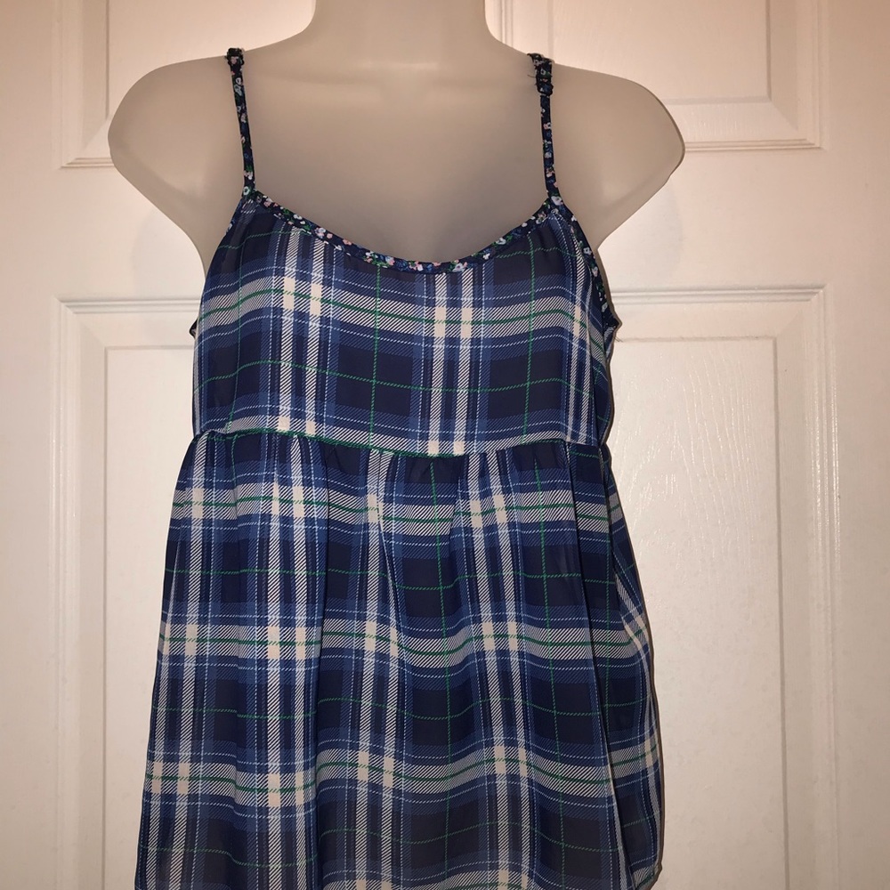 Blue Scottish plaid baby doll style cami top Sz M